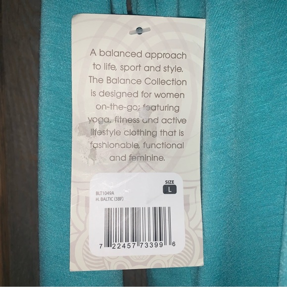 Women’s L BALANCE COLLECTION Aqua Green Fitness Active L/S Strappy V YOGA Top - Picture 12 of 14